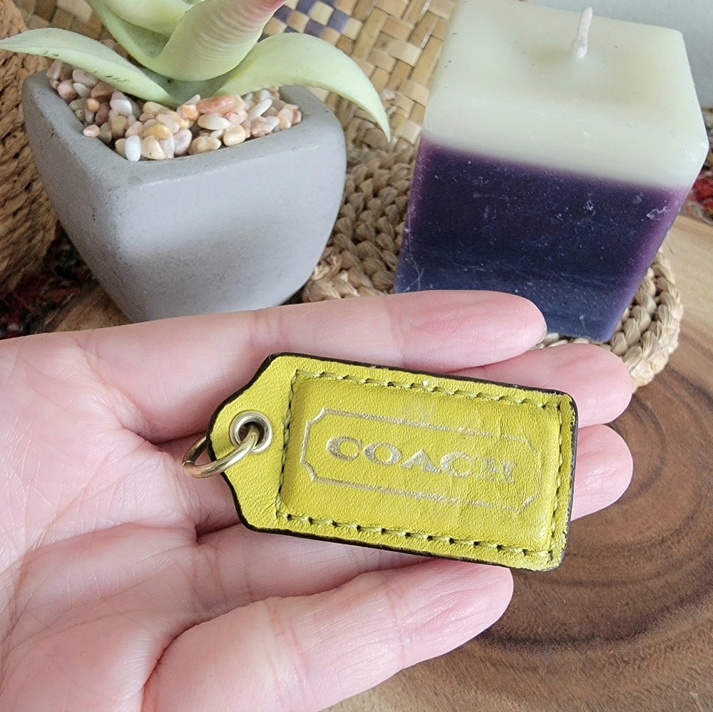 Coach hang tag Bag Charm Keychain Pendant Yellow Leather